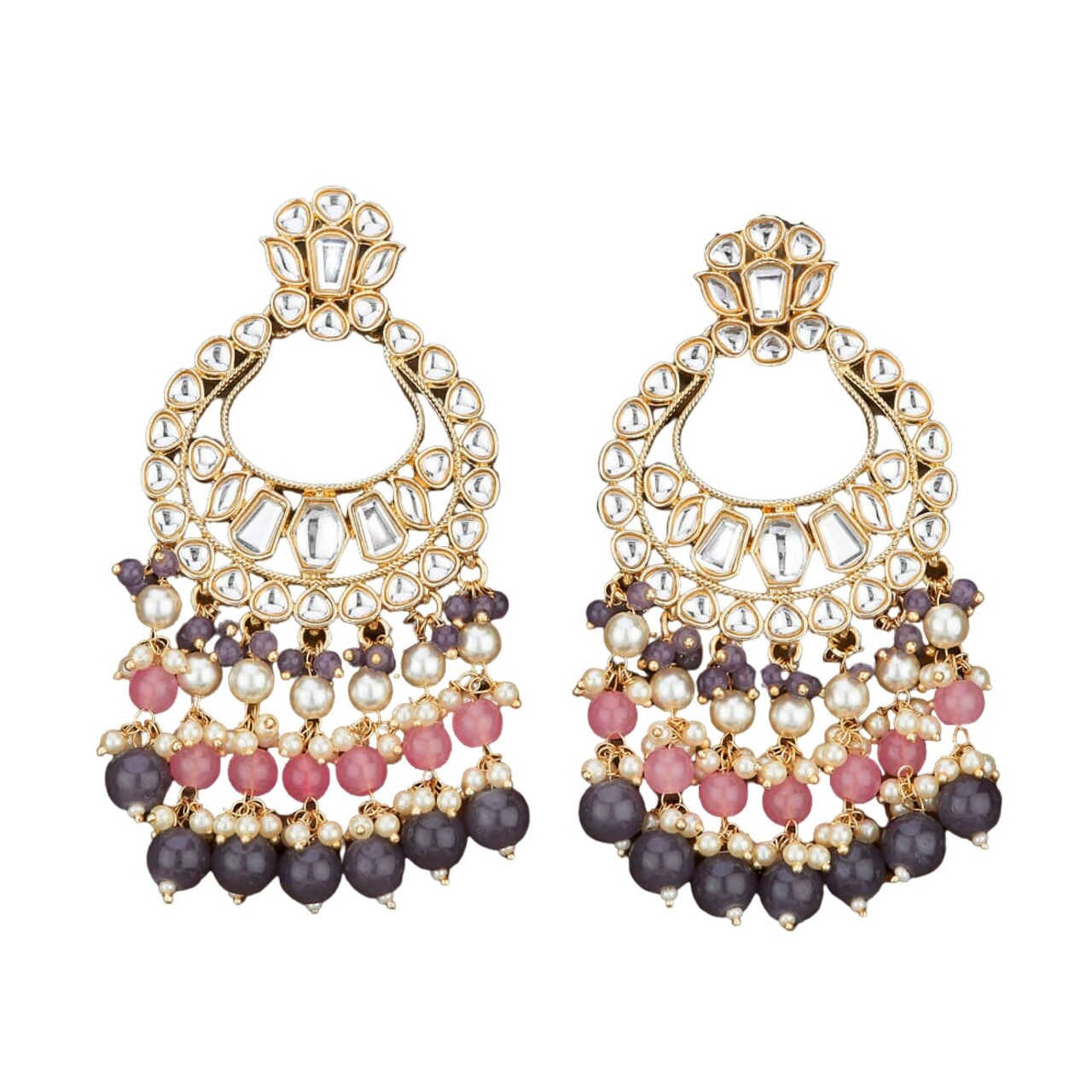 Oversized / Big Indian Jhumka Earrings for Women - Vintage Indian Jhumki Ethnic Chandbali Earrings Faux Kundan & Pearl Beaded Bollywood Style Dangle Earring Jewelry for Bride | Birthday Gift for Her